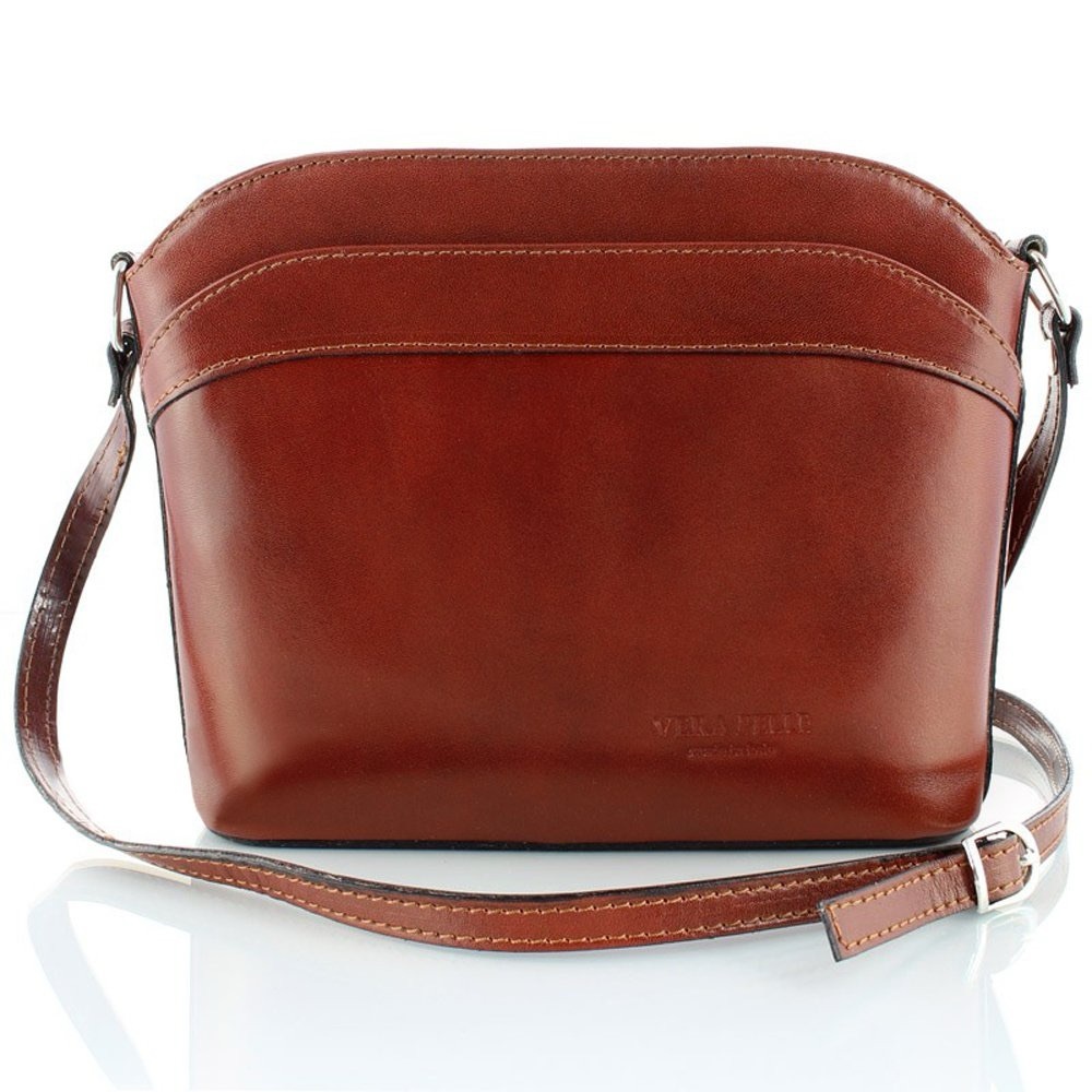 Vera Pelle Rich Brown Rigid Leather Shoulder Bag Italian